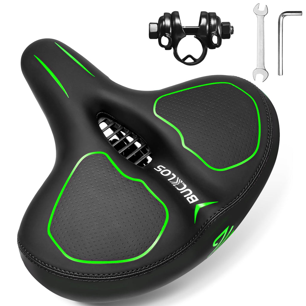 BUCKLOS Extra Wide Comfort Bike Seat Cushion for Men Women - Bicycle Big Soft Foam Padded Seats for Exercise Bike/Peloton/Ebike/Stationary Bike/Spin Bike