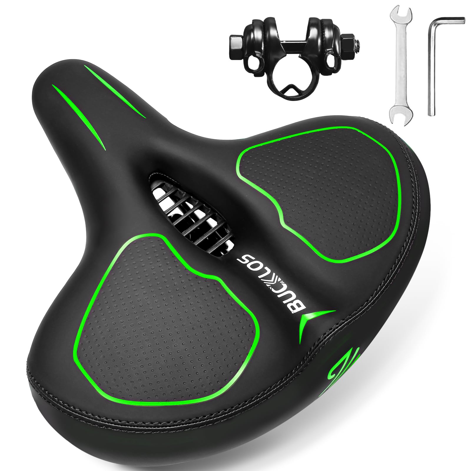 BUCKLOS Extra Wide Comfort Bike Seat Cushion for Men Women - Bicycle Big Soft Foam Padded Seats for Exercise Bike/Peloton/Ebike/Stationary Bike/Spin Bike