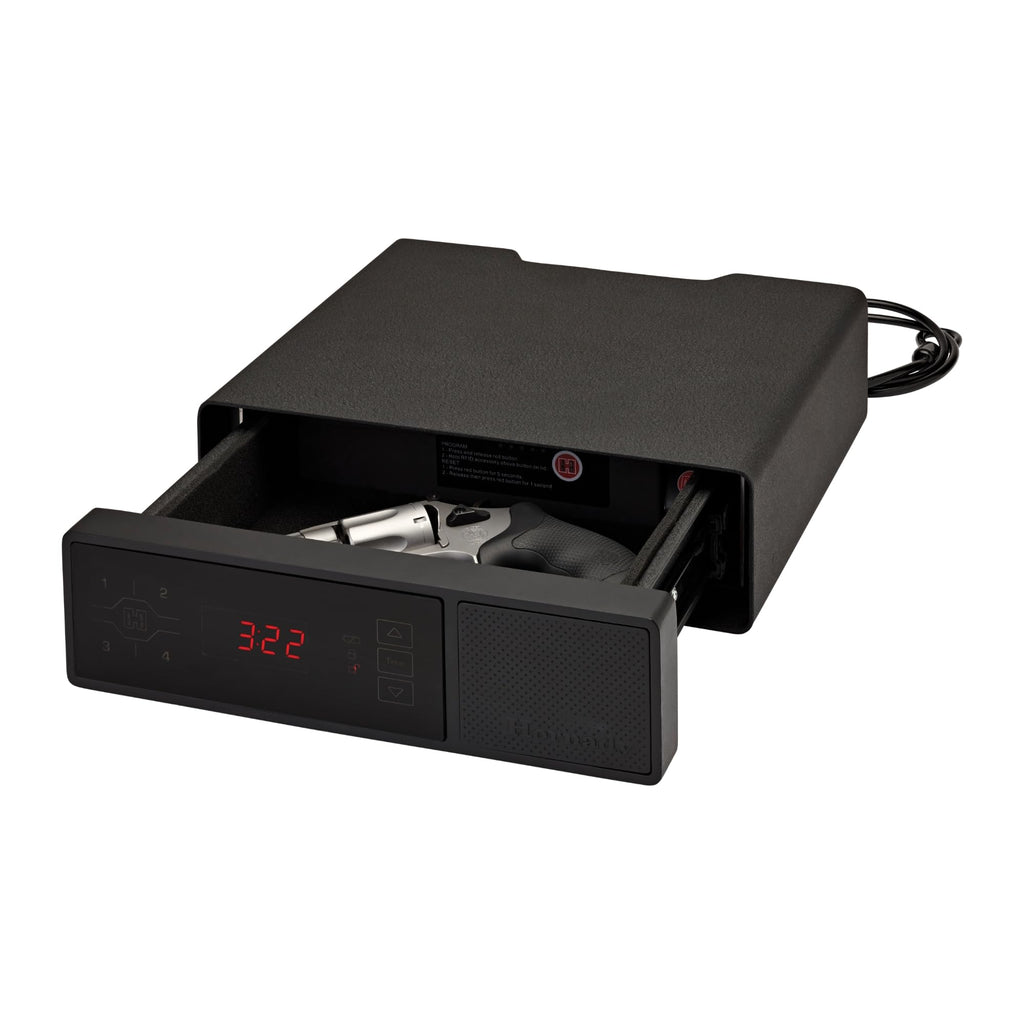 Hornady Rapid Safe Night Guard – Nightstand Gun Safe with RFID Reader Clock USB Ports – RFID Safe for Fast Multiple Method Entry – Includes Rapid Safe 3 Methods of Entry and Security Cable