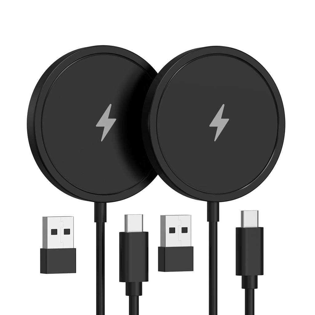 Magnetic Wireless Charger for iPhone 15W Fast Mag Safe Charger 2 Pack Charging Pad Compatible with iPhone 15/14/13/12 Series and AirPods 3/2/Pro 2/Pro Black