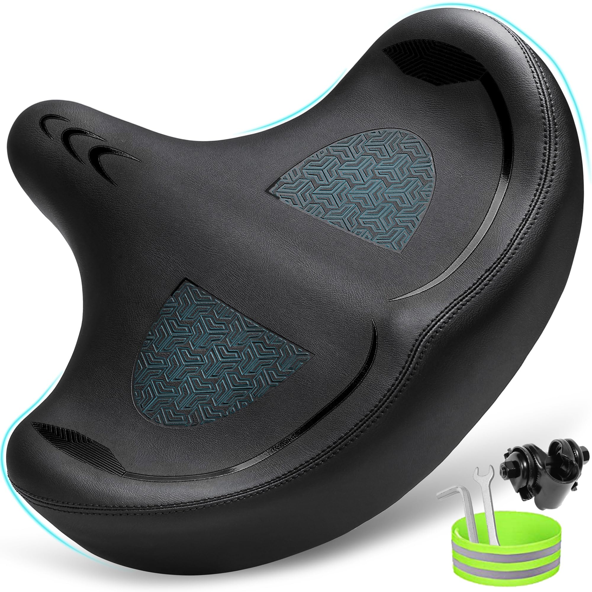 Oversized Bike Seat for Men & Women Comfort Extra Wide Wing Bicycle Seat Cushion Comfortable Large Bike Saddle for Stationary Exercise Bike Cruiser City Bike Ebike (Random Color Blue or Black)