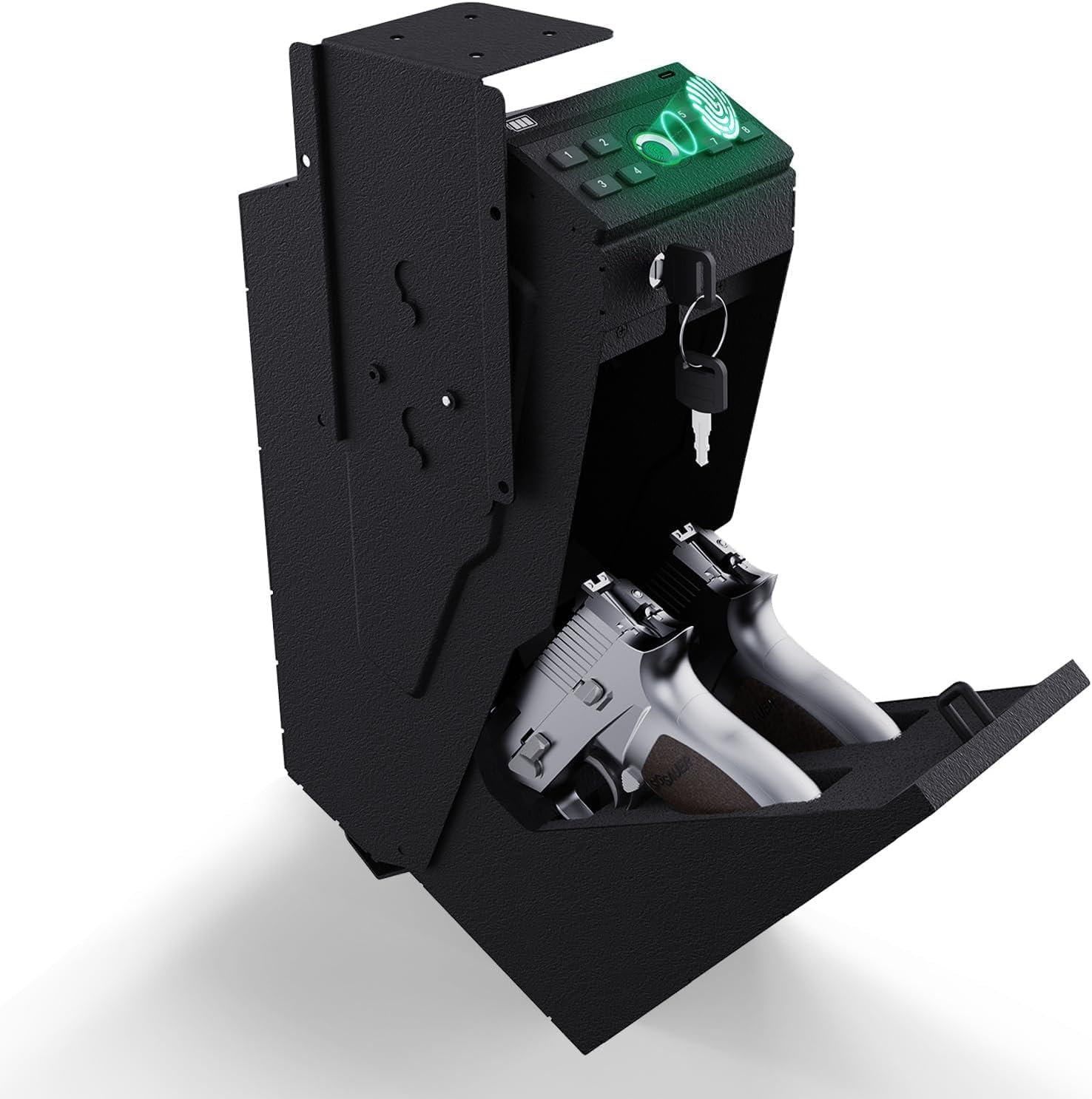 PATRON Gun Safe for Handgun Biometric Gun Safe Box for Pistols，Hidden Wall or Desk Mounted Fingerprint safes for nightstandBedsideTruck，Electronic Quick Access Shotgun Safe Box
